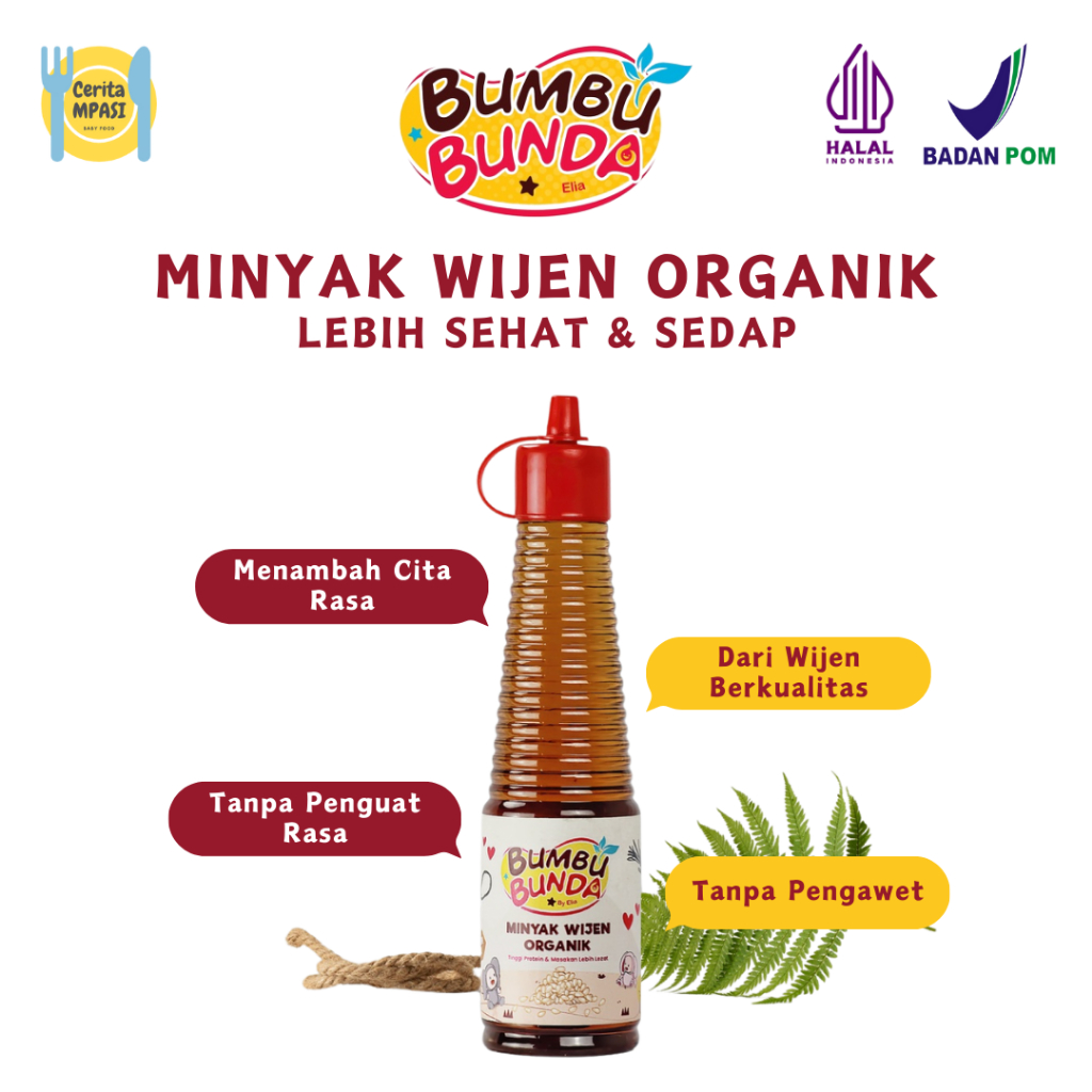 

Bumbu Bunda Elia Minyak Wijen 150ml | Minyak MPASI Anak | Lemak Tambahan | Penyedap Masakan