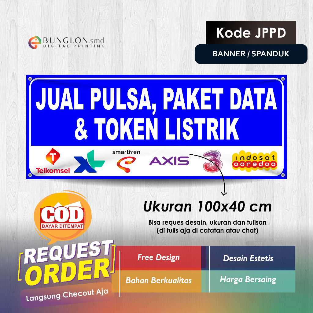 SPANDUK BANNER JUAL PULSA, PAKET DATA, DAN TOKEN LISTRIK KODE JPPD BIRU