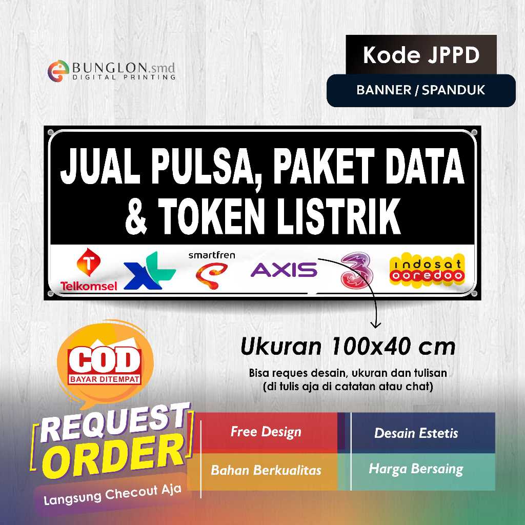 SPANDUK BANNER JUAL PULSA, PAKET DATA, DAN TOKEN LISTRIK KODE JPPD HITAM