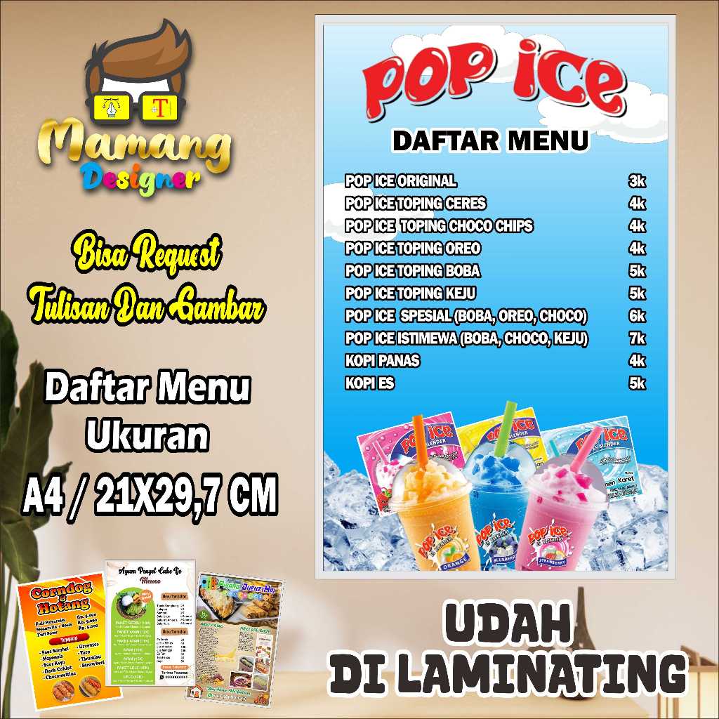 

Cetak Poster Daftar Menu Minuman Pop Ice Bahan Kuat