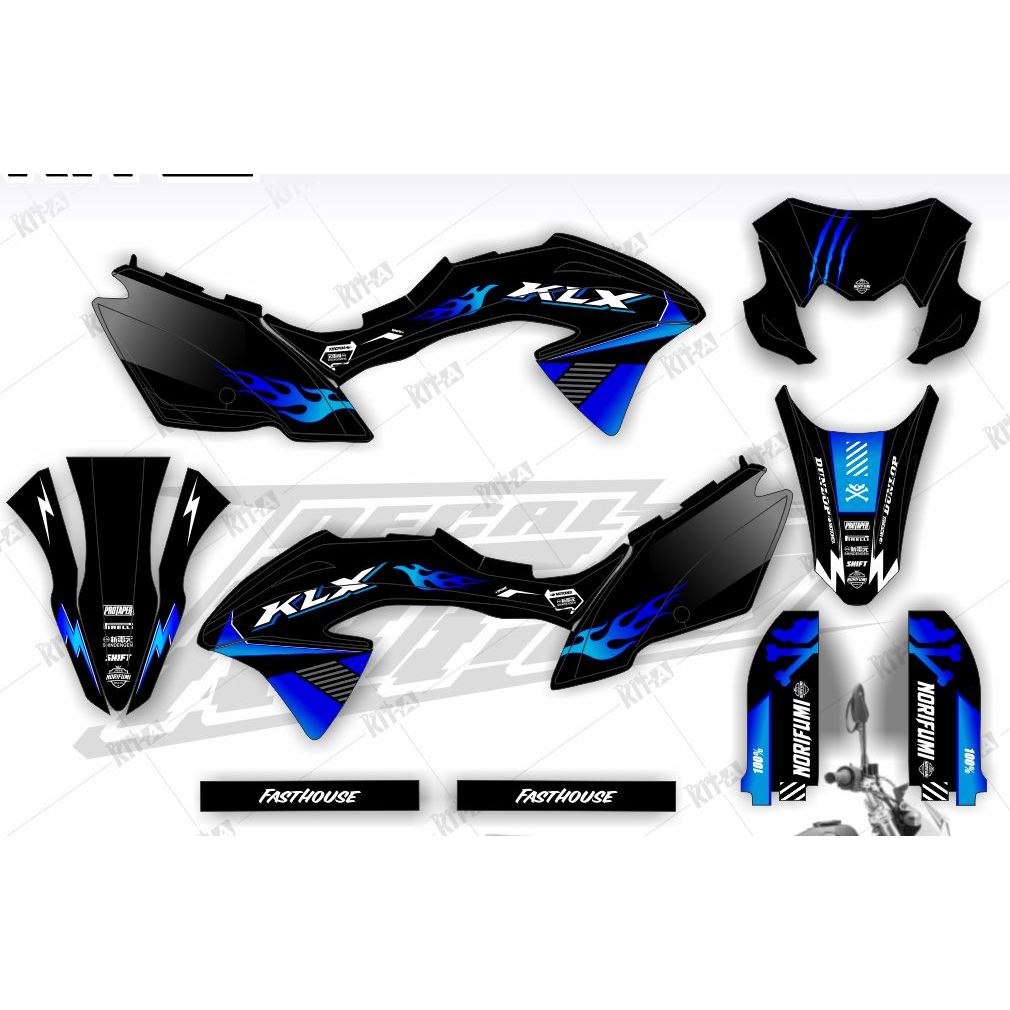 Decal Sticker Kawasaki KLX 150 BF Full Body Stiker MOTIF simpel hitam biru