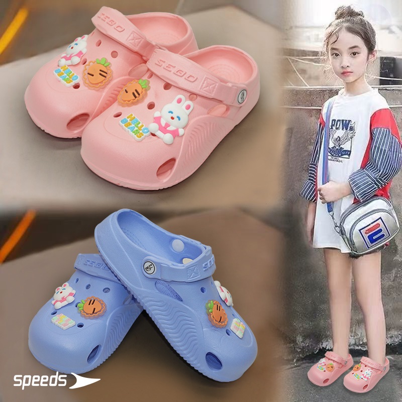 SPEEDS X SEBO Sandal Anak Laki-Laki dan Perempuan Jibbitz Wedges Anti-Selip Crocs, Model 1011K, Coco