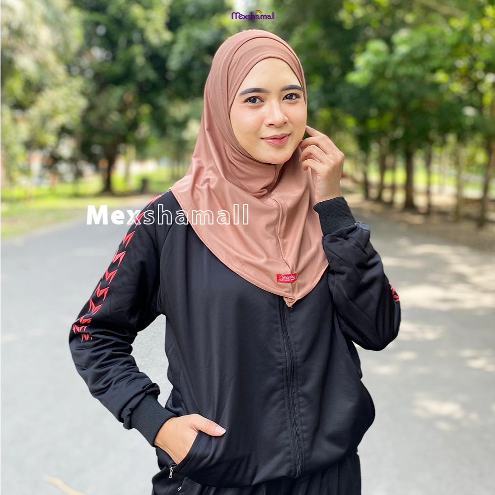 Jilbab Bergo Helma Sport Jersey Premium I Hijab Bergo Masker Headset By Shamira