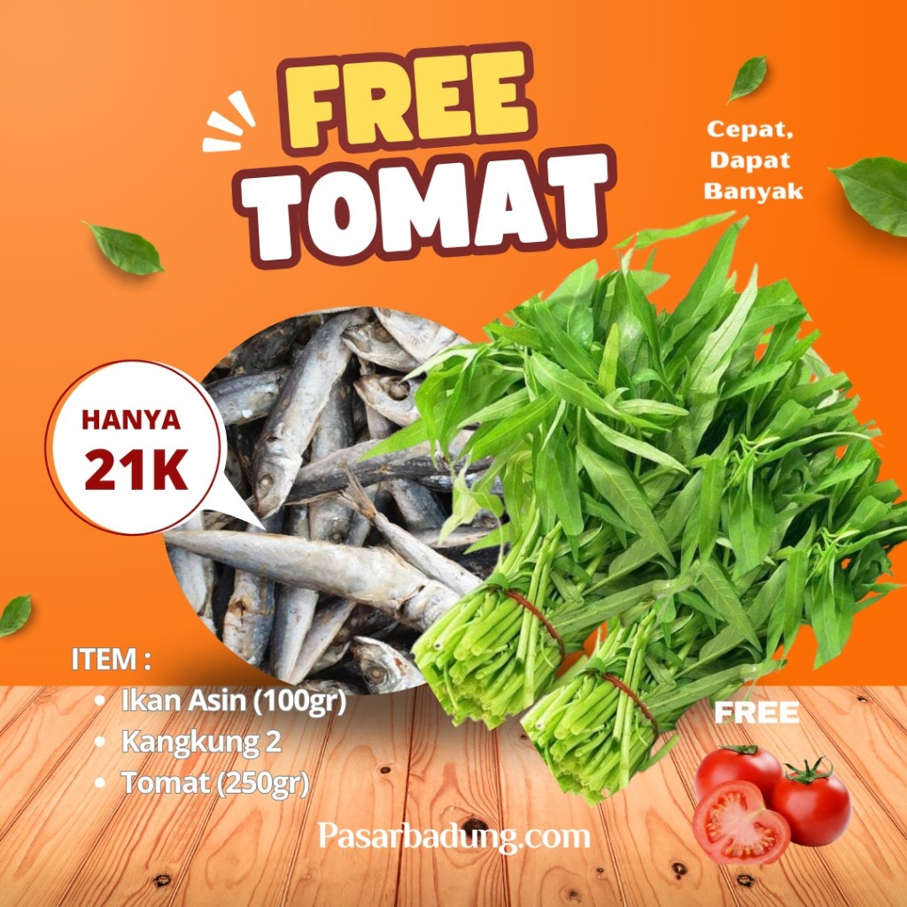 

Paket Ikan Asin 100gr + Kangkung Segar FREE Tomat!!