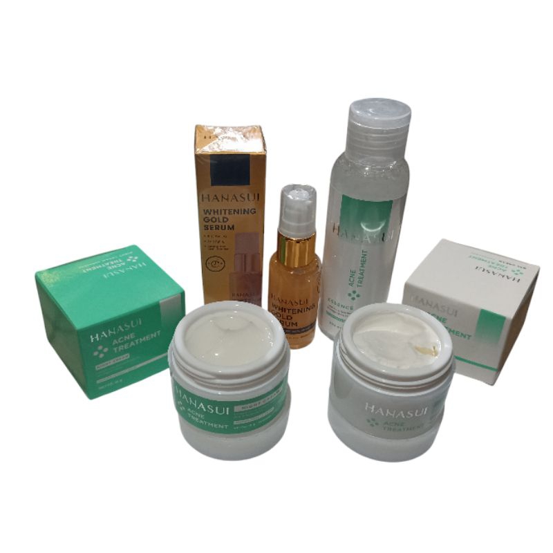PAKET HANASUI ACNE TREATMENT 4IN1 (CREAM SIANG+MALAM+SERUM GOLD+TONER)