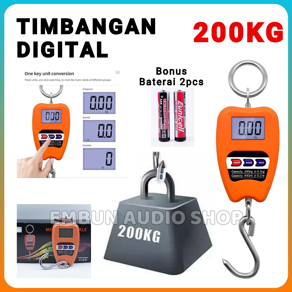 Timbangan Gantung Digital 200 KG BABON BB-200 | Timbangan Barang LCD Smart Crane Buat Sayur/Buah/Aya