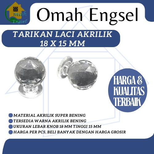 Omah Engsel - Tarikan laci akrilik 18x15 mm handle kotak kayu lonjong/ Knob box M.T1
