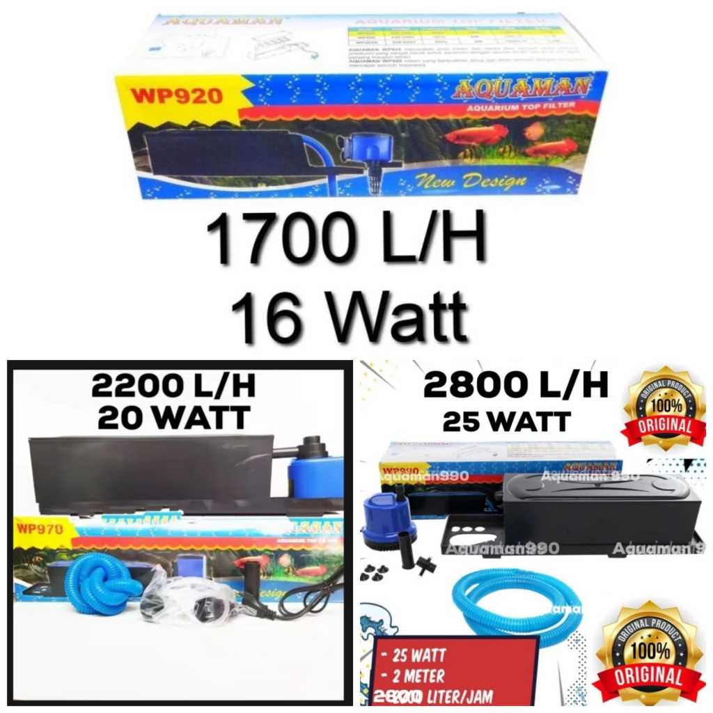 PAKET TOP FILTER AQUARIUM 1 SET AQUAMAN WP 920 970 990 Box Kotak Atas Power Head Mesin Pompa Celup A