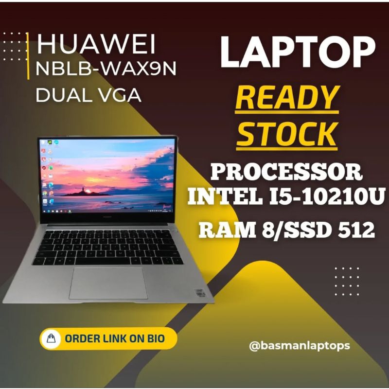 Laptop Huawei Core i5 Generasi 10 RAM 8 Pakai SSD Dual VGA Small Frame - Laptop Bekas - Laptop Secon