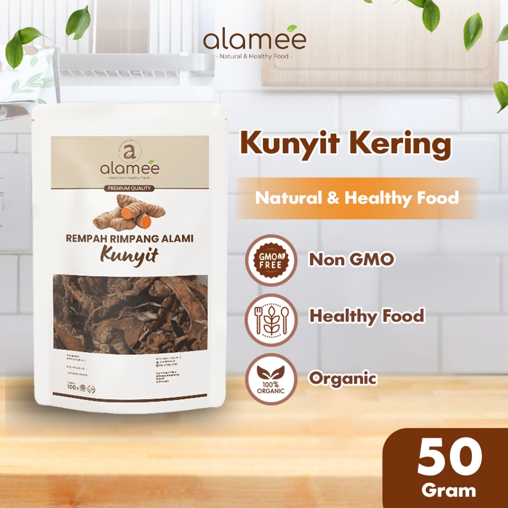 

ALAMEE Kunyit Kering Dried Turmeric Iris Rempah Rimpang Organik Alami Kunir Bumbu Seasoning 50gr