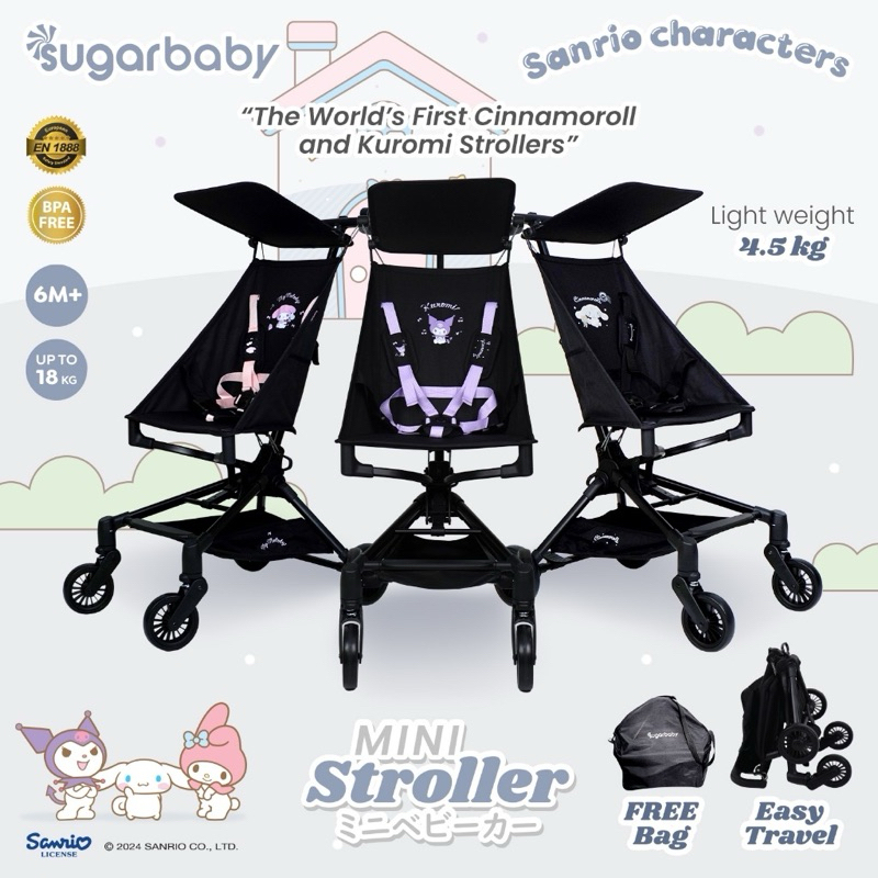 Makassar Sugarbaby Mini Stroller Sanrio Collection - Cabin size Folded Travelling Stroller Kereta Do