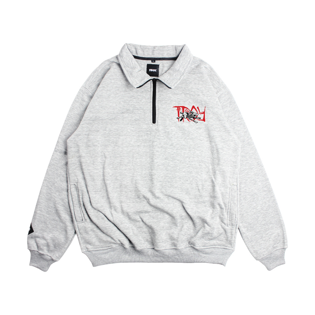 Troy Company Sweater Crewneck Half Zipper Misty Shredded - Half Zip Pria Abu Misty HZ 2883