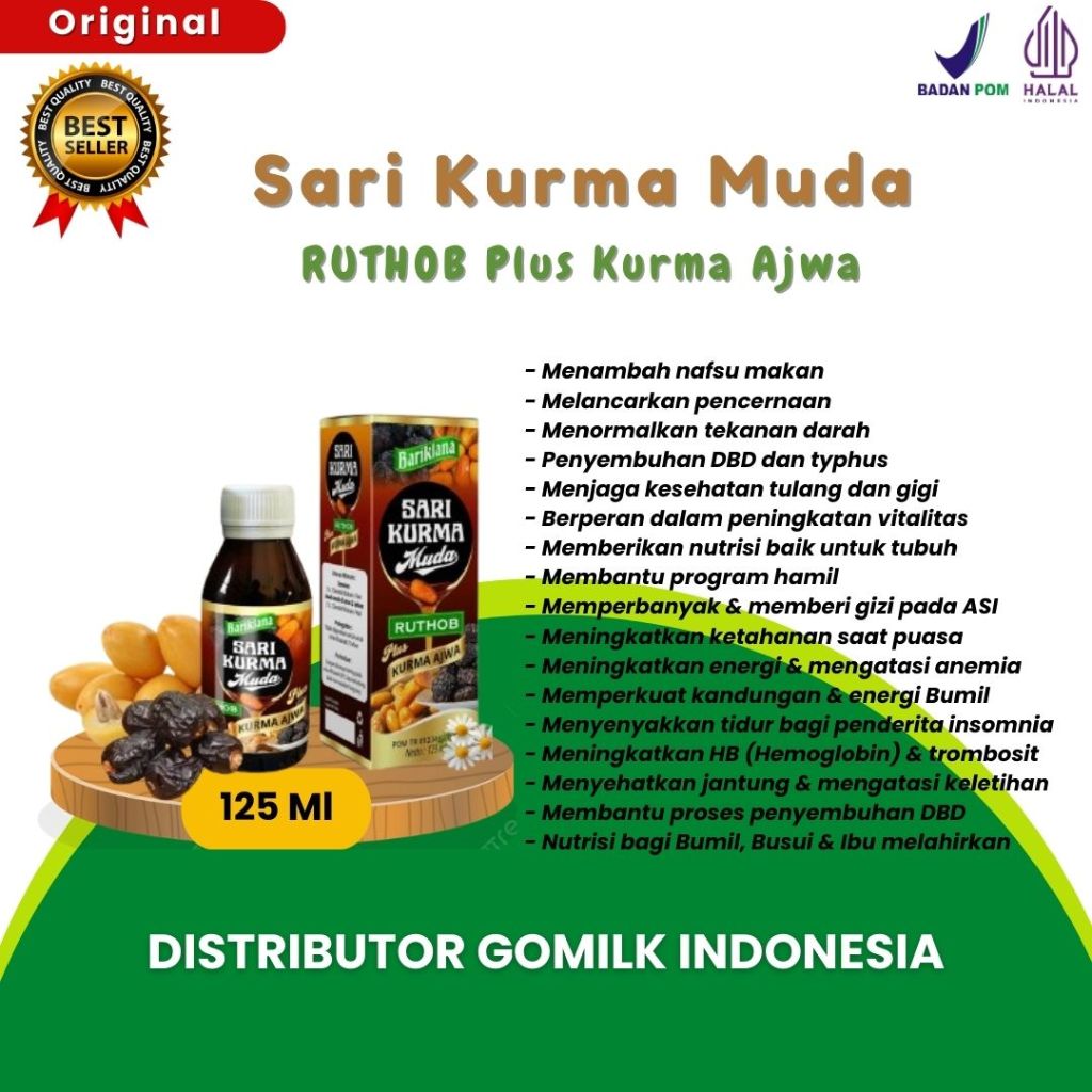 

[BISA COD + GARANSI] [GRATIS JAHE] Sari Kurma Muda RUTHOB Plus Kurma Ajwa