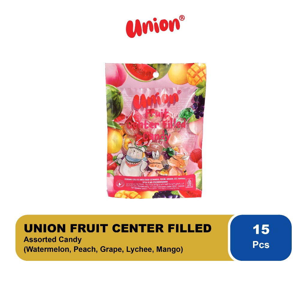 

Permen UNION Center Filled Candy 75 gram rasa Watermelon, Peach, Grape, Lychee, Mango - Kembang Gula isi Aneka Rasa