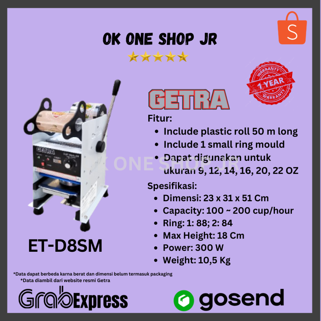 GETRA Cup Sealer ET-D8SM | Cup Sealer ETD8SM