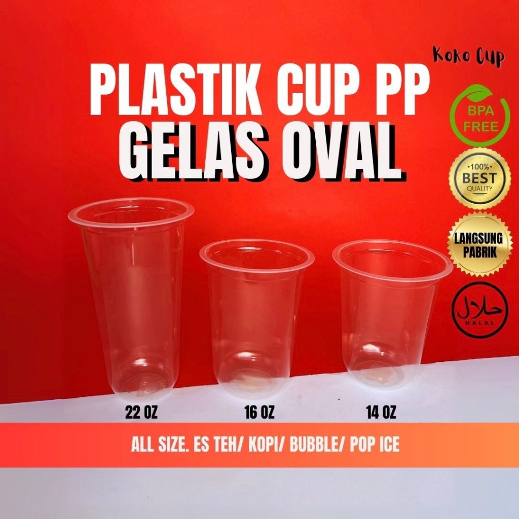 GO CUP Gelas Plastik OVAL polos 7.5 gram ukuran 14oz 16oz 22oz / Cup Es Teh Jumbo