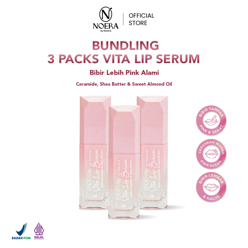 Paket Bundling 3 Noera Vita Lip Serum | Pencerah Bibir Pink Alami