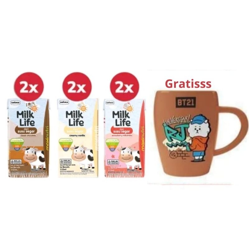 

Paket Milklife UHT Kids All Variant 6pcs - Free Mug BT21