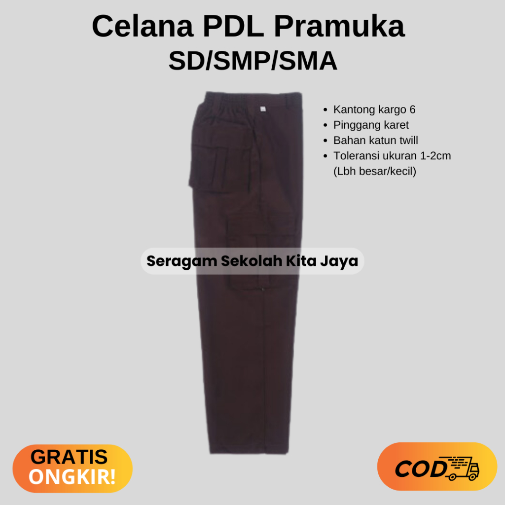CELANA PANJANG PDL Kargo Pramuka Kantong Banyak Kantong Kargo Sekolah SD SMP SMA Laki Perempuan