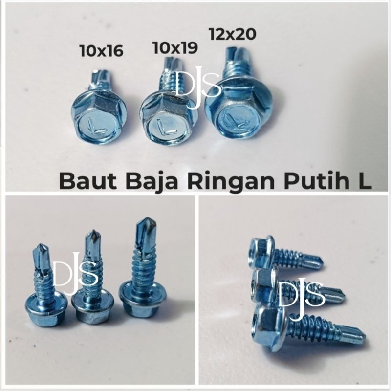 100PCS BAUT BAJA RINGAN PUTIH LION SEKRUP ROOFING BAJA RINGAN KEPALA HEX