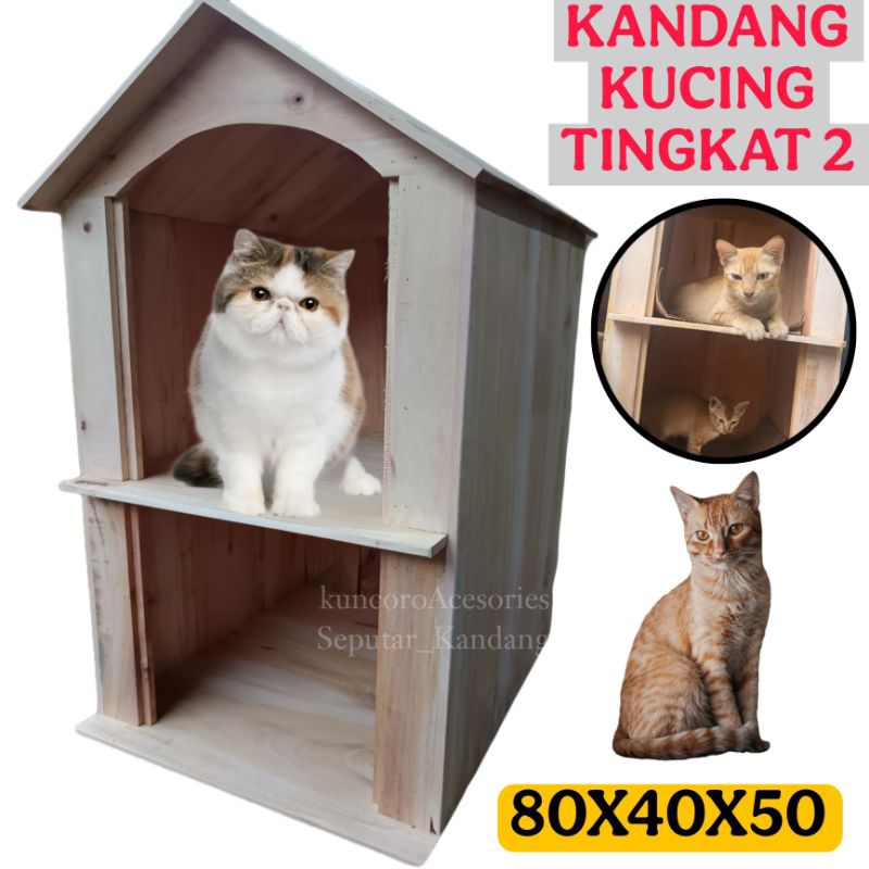 Rumah Kucing Anabul Kelinci Tingkat 2 Kayu