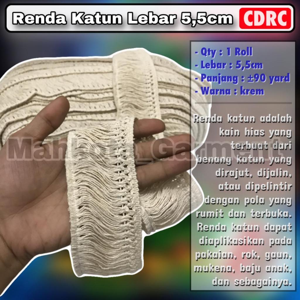 CDRC Renda Rumbai  Katun 5,5cm / 55mm Krem | Renda lebar 5,5cm | Renda Lebar | Renda Besar | Renda T