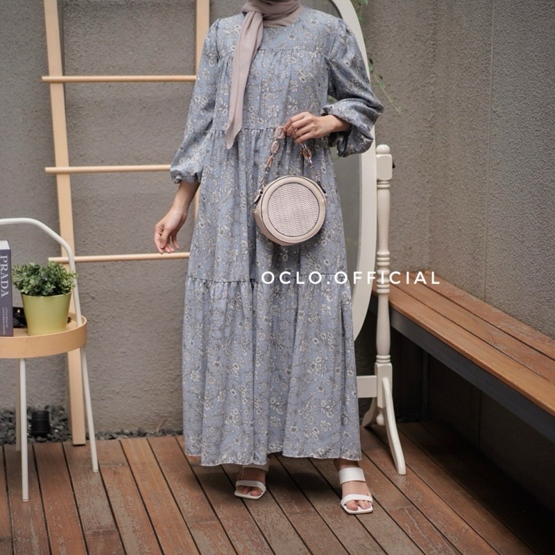 Inadya Dress by Oclo Official Baby Blue | Dress Pesta | Dress Lebaran | Dress Casual Simple | Gamis 