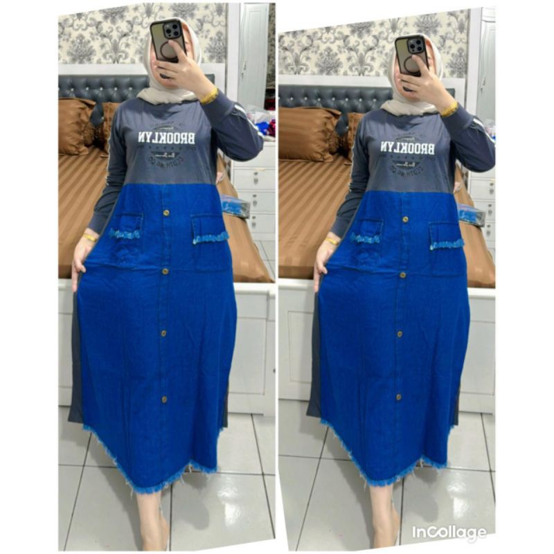 Midi Dress Kombinasi Jeans