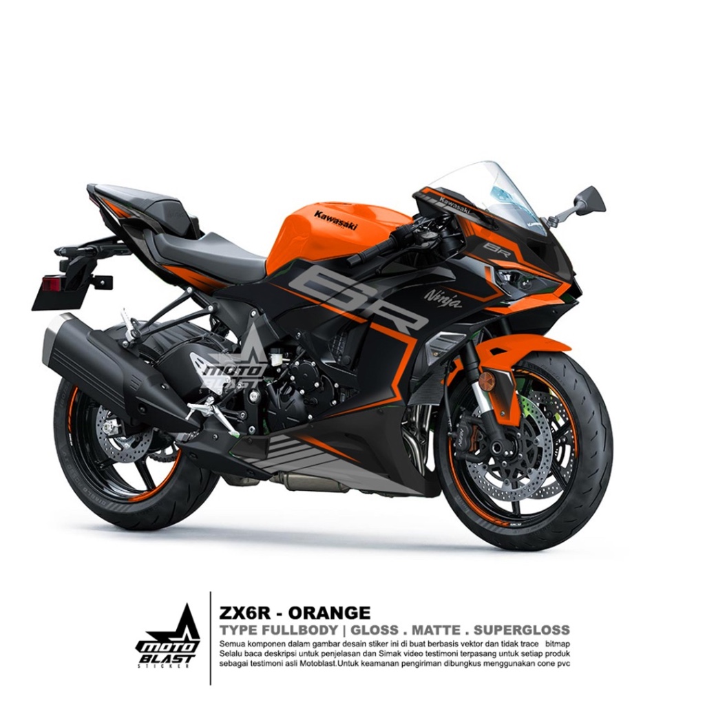 Decal Sticker ZX6R in Black Orange Full Body Motoblast