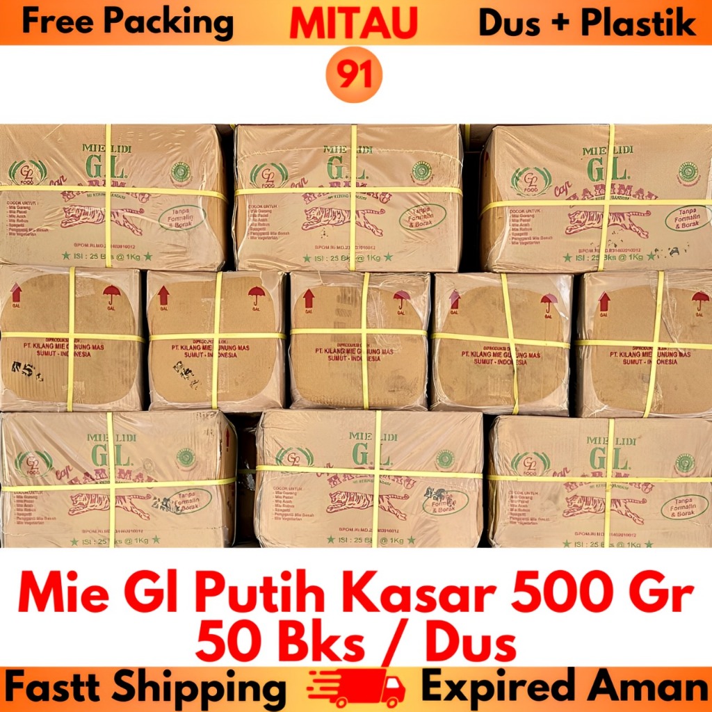 

Mie GL Putih Kasar 500gr/Dus Beli 5 Dus Lebih Murah