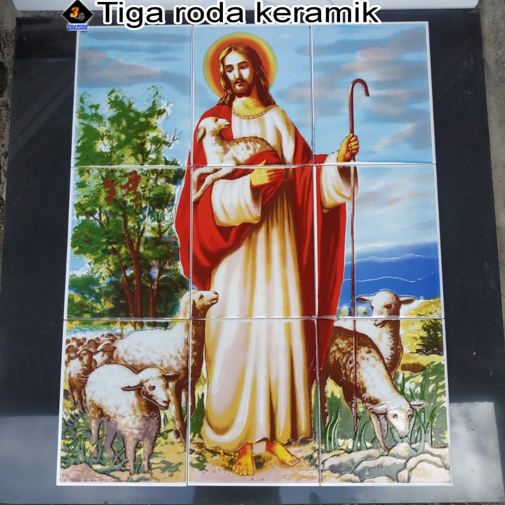 (FREE Wrab Sterofom Kayu Fragile)panel keramik Yesus gembala/hiasan dinding/decorasi dinding/panel a