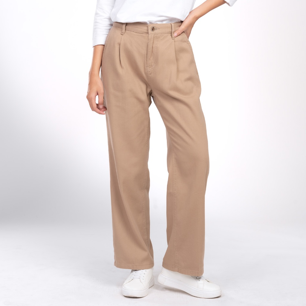 C2 Taquin Khaki Straight Cut Jeans Wanita