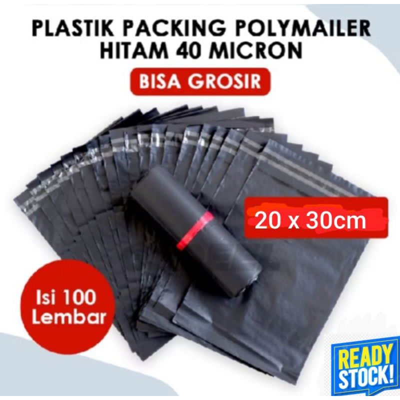 

Isi 100 Lembar Plastik Packaging Polymailer Hitam Micron Bisa Grosir 20 x 30cm