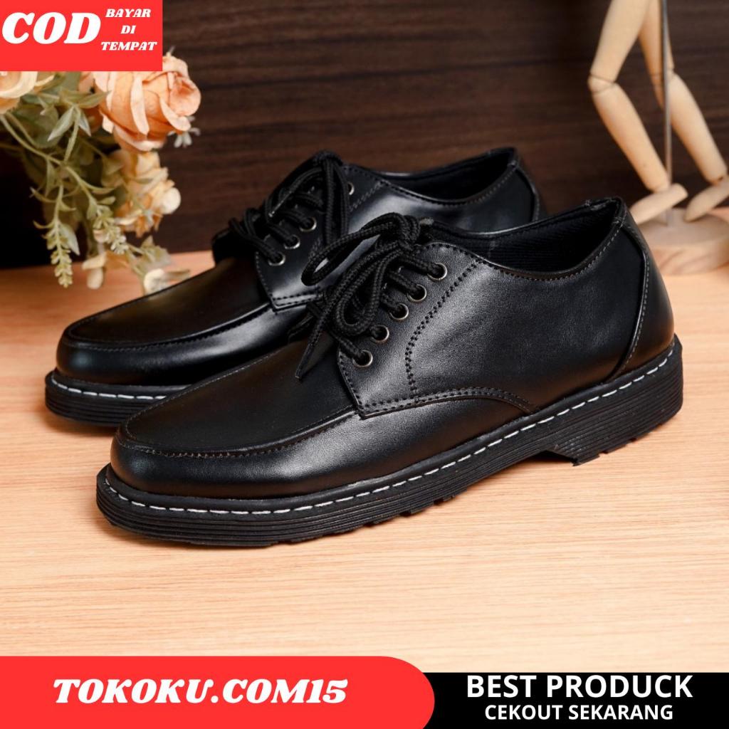 TOKOKU Sepatu Pantofel Pria Docmart warna kombinasi hitam jahitan putih kasual korean style kualitas