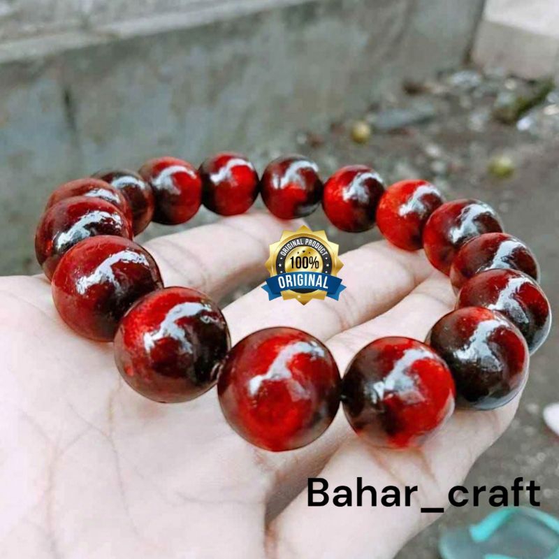 gelang tasbih akar bahar tali arus merah delima dim 12mm asli 100% original