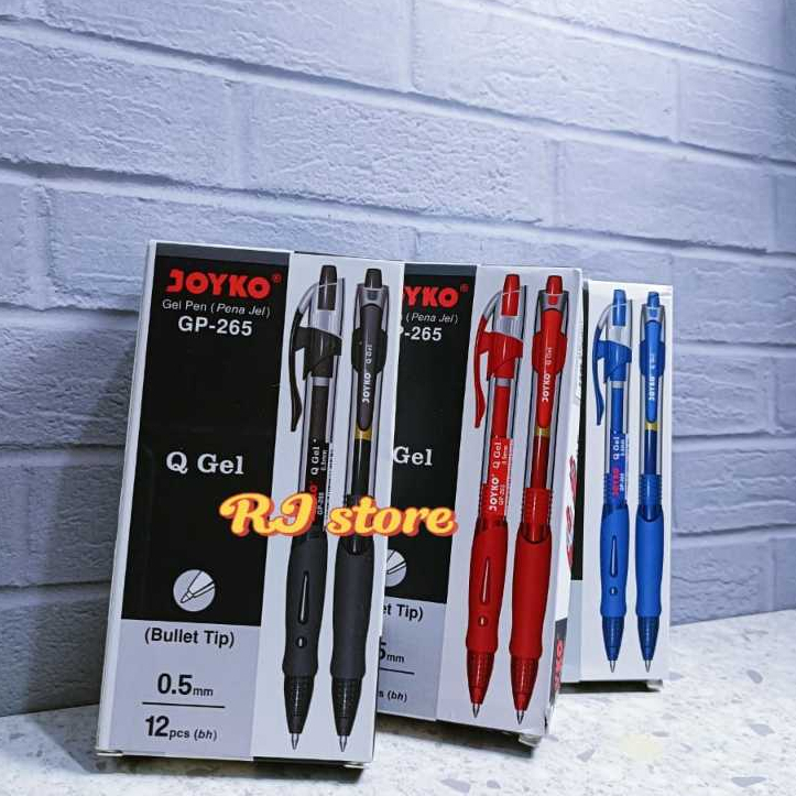 

12 PCS GEL PEN / PULPEN PENA JOYKO GP - 265 / Q GEL 0.5 MM HITAM-BIRU-MERAH