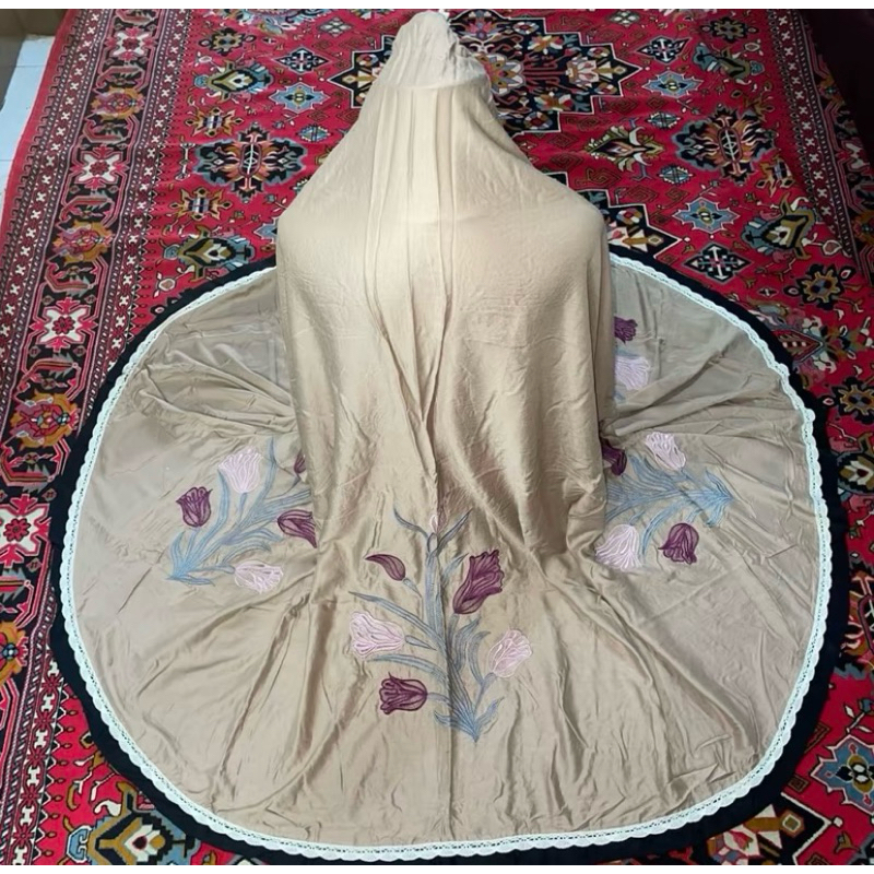 mukena bahan katun rayon bordir bunga tulip