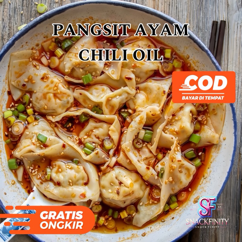 

PANGSIT AYAM CHILI OIL / ISI 10 PCS / PANGSIT AYAM GORENG ATAU KUKUS KUAH/ PANGSIT KUAH PEDAS