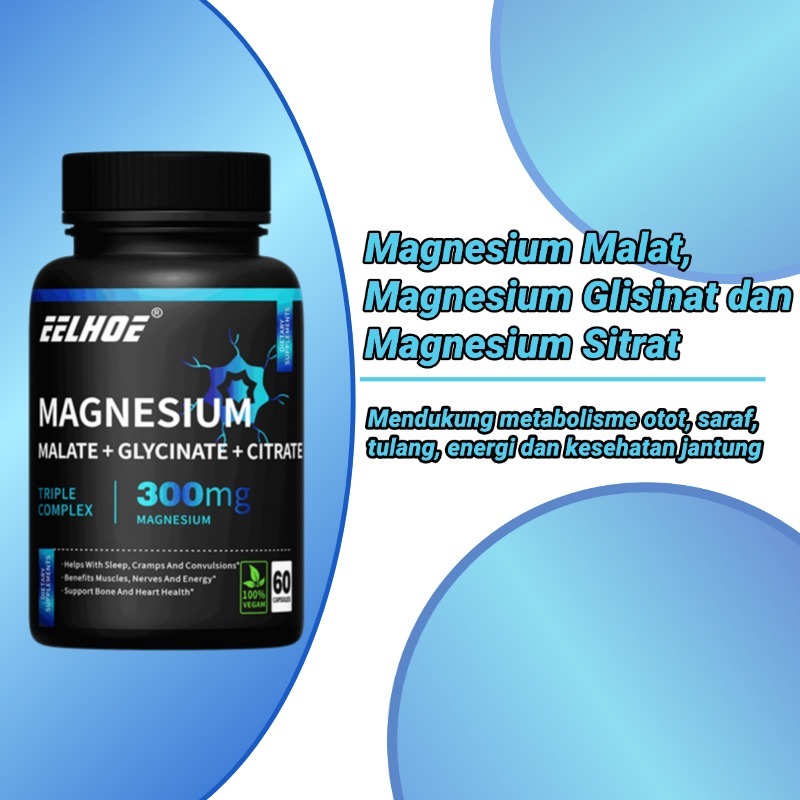 Magnesium Malate, Magnesium Citrate & Magnesium Glycinate, Triple Magnesium Complex 300 mg - Support