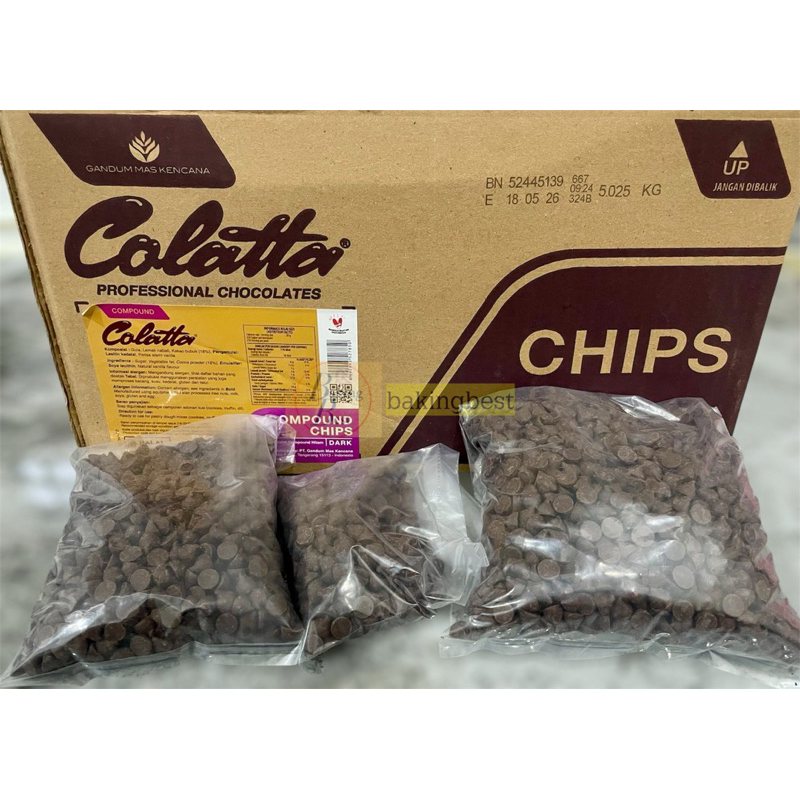 

CHOCOCHIP Colatta Repack (100 gr, 250 gr dan 500 gr) . Choco Chip Dark Compound Halal Topping Kue