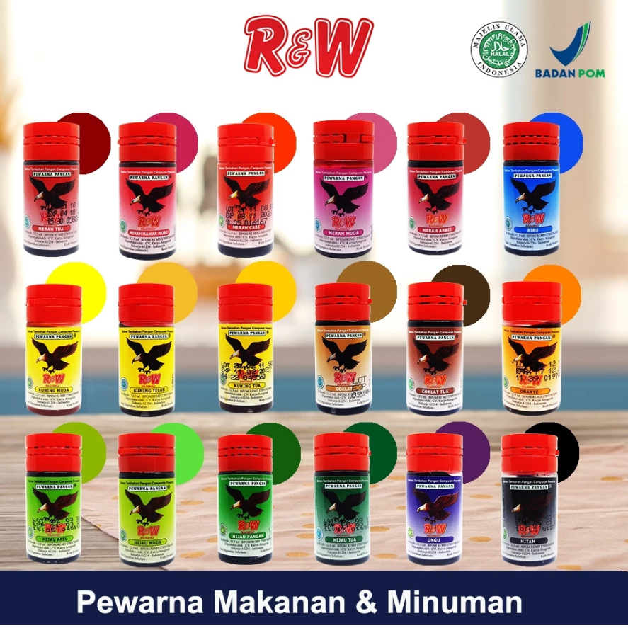 

Pewarna Makanan Minuman Kue Rajawali R&W RW 12,5 ml