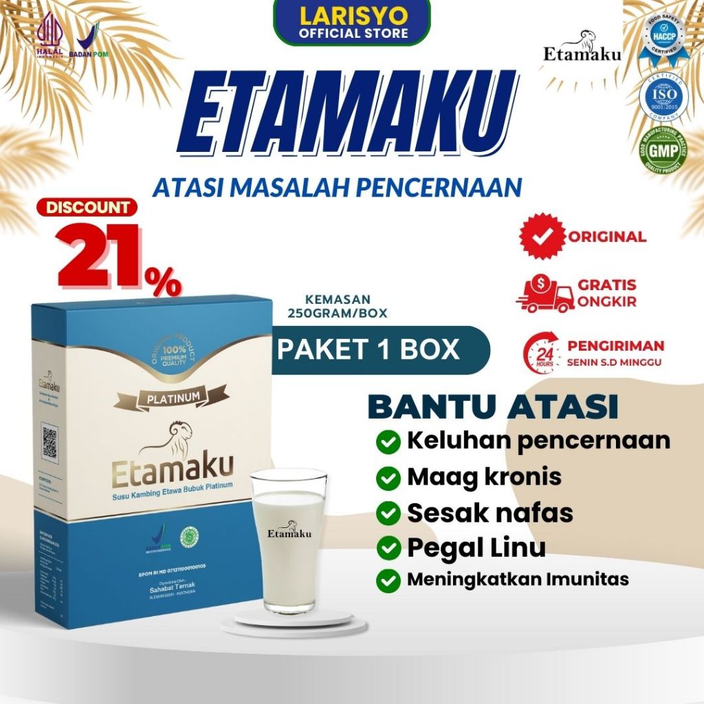

ETAMAKU PLATINUM - Susu Kambing Etawa Untuk Kesehatan dan Pencernaan - Kemasan 250gr Paket 1 Box