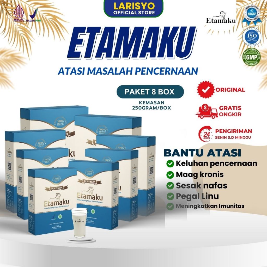 

Etamaku Susu Kambing Etawa Untuk Kesehatan dan Pencernaan Kemasan 250 gr Paket 8 Box