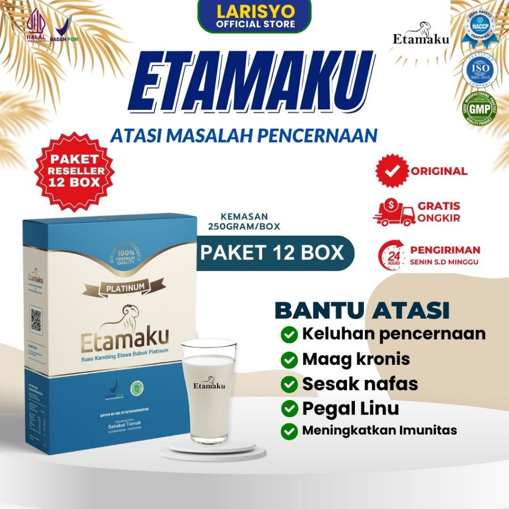 

Etamaku Susu Kambing Etawa Untuk Kesehatan dan Pencernaan Kemasan 250gr Paket 12 Box