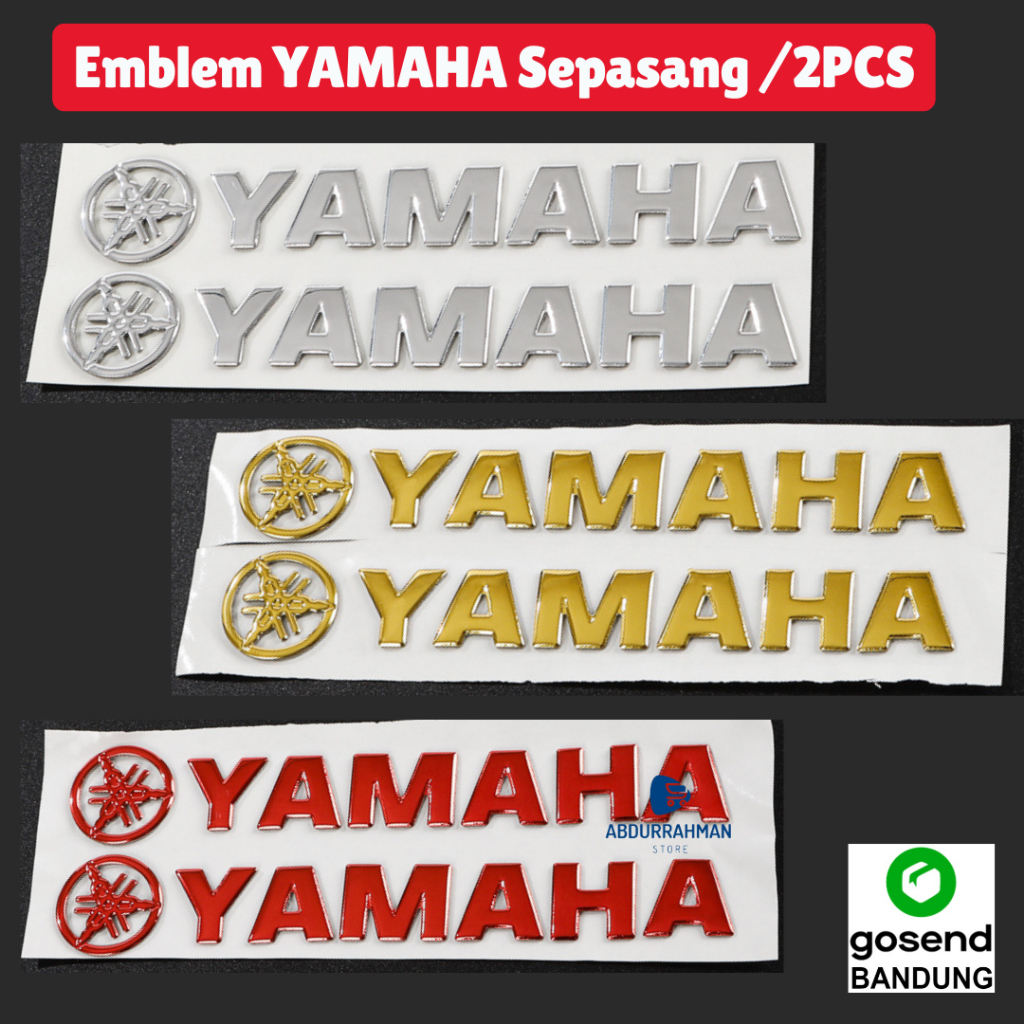 Emblem Stiker Sticker Motor Tulisan Logo Yamaha 3D Timbul Sepasang Warna Silver Chrome Emas Merah