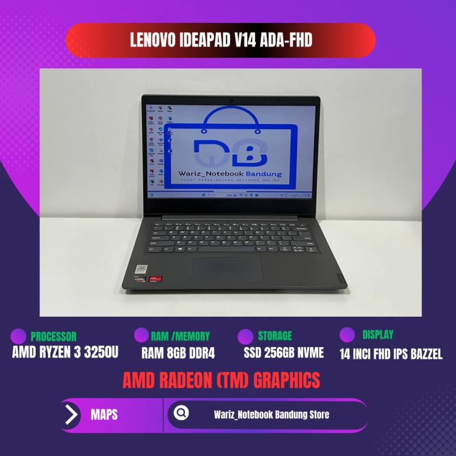 LENOVO V14 ADA AMD RYZEN 3 3250U RAM 8GB SSD 256GB 14inci FHD IPS BAZZEL