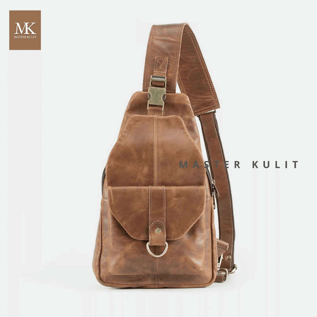 Tas Selempang Pria Kulit Cokelat Premium - Tas Sling Bag - Tas Santai Kulit Mk032