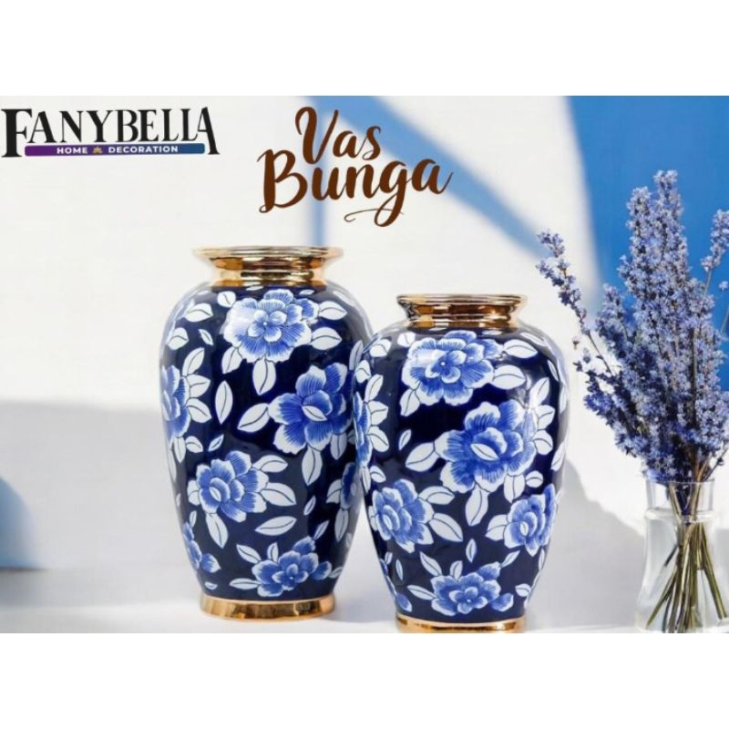 Pajangan Meja Toples Guci Biru Putih Porselen Biru Putih Tochin Motif Bunga Import