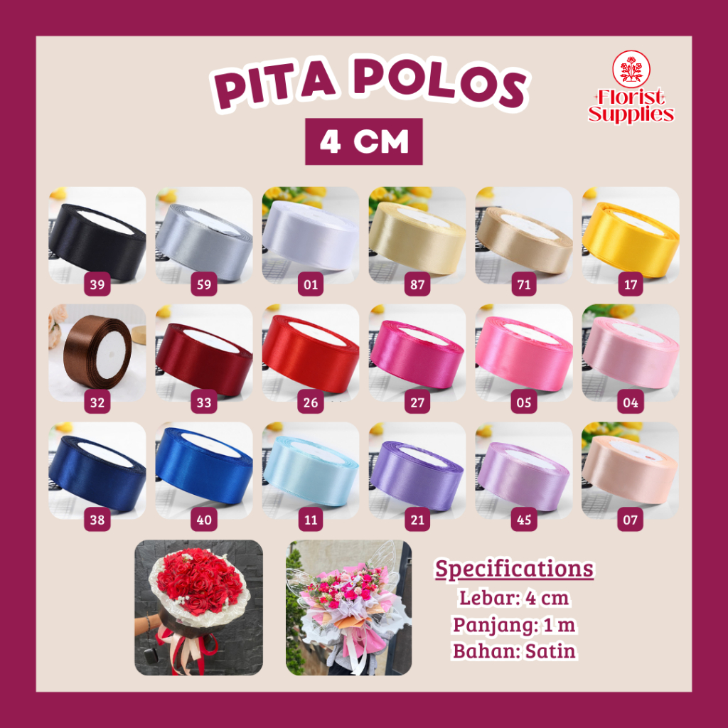 

[PER METER] - Pita Satin Polos 4 CM Sateen Silk Ribbon Pita Kado Aksesoris Hiasan Buket Bunga