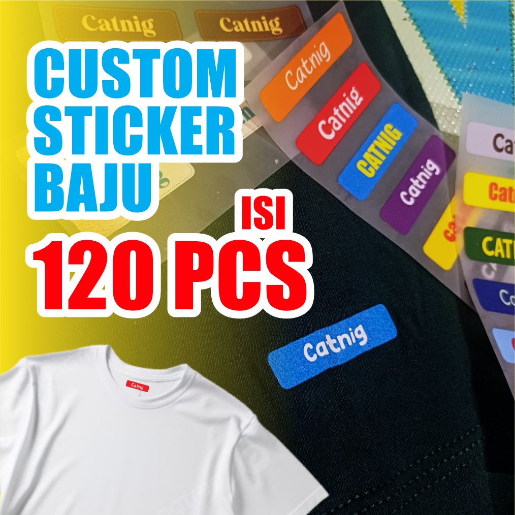 

Custom Sticker Label Baju Nama isi 120 Pcs Sablon Nama Baju DTF Sticker Kain Label Jilbab